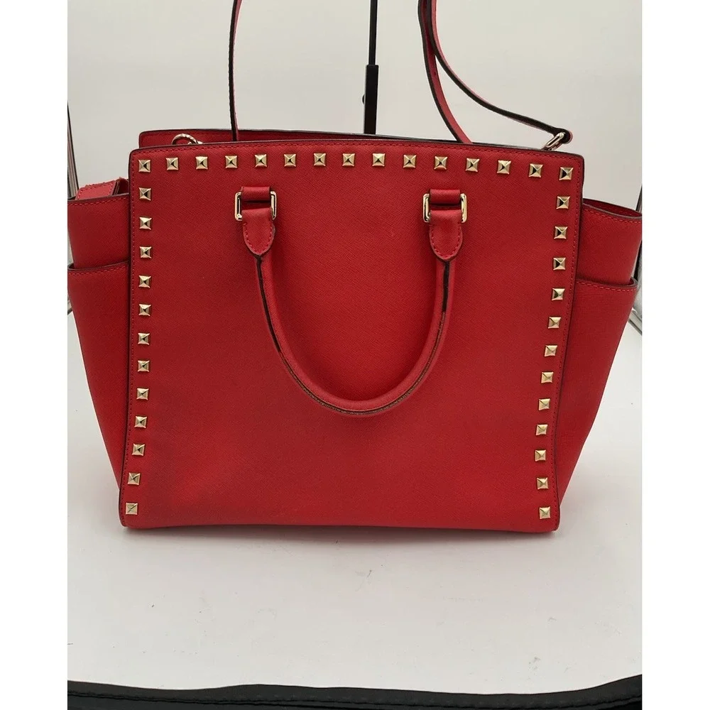 Michael Kors Studded Red Large Selma Studded Saffiano Tote